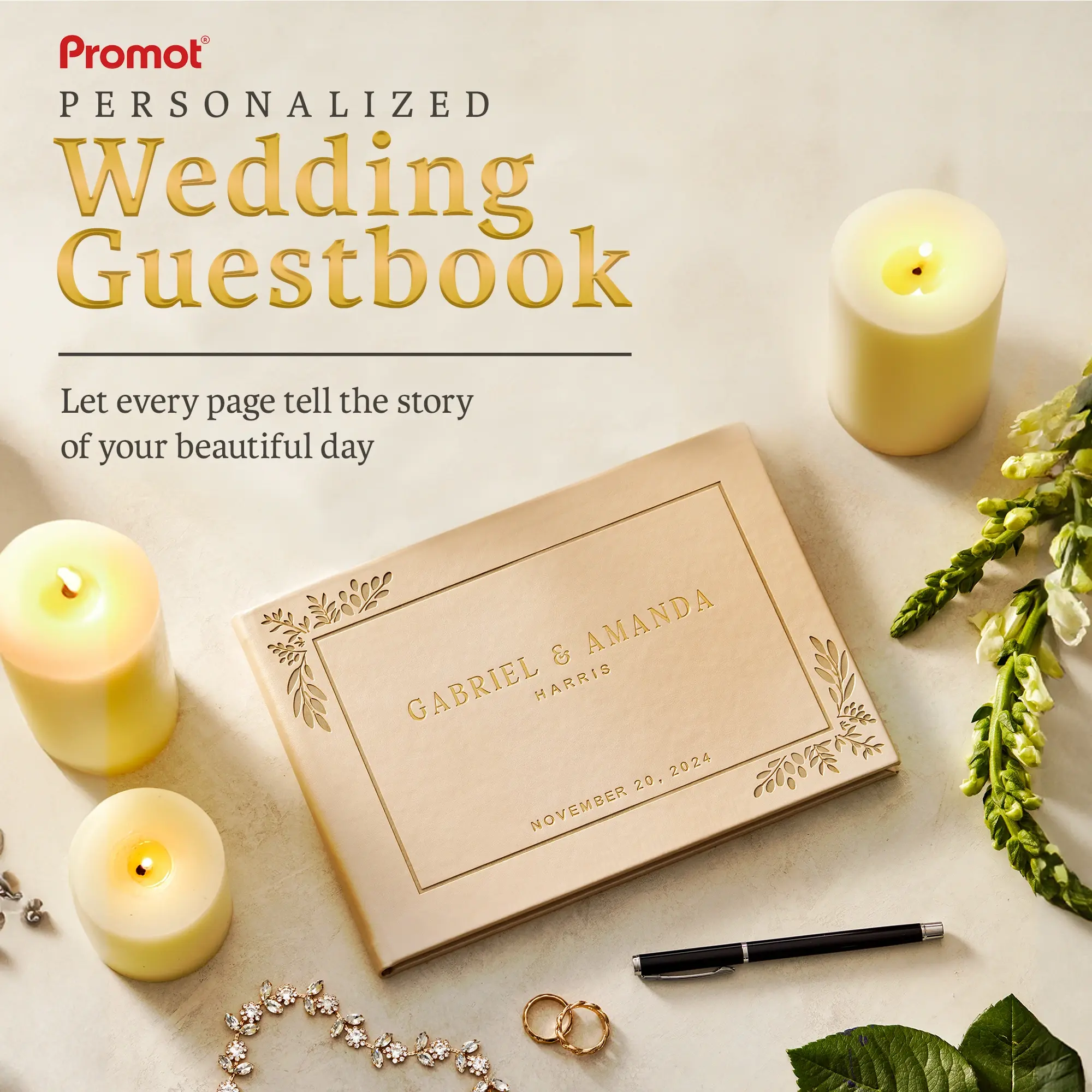 Custom Wedding Guest Book - Gold